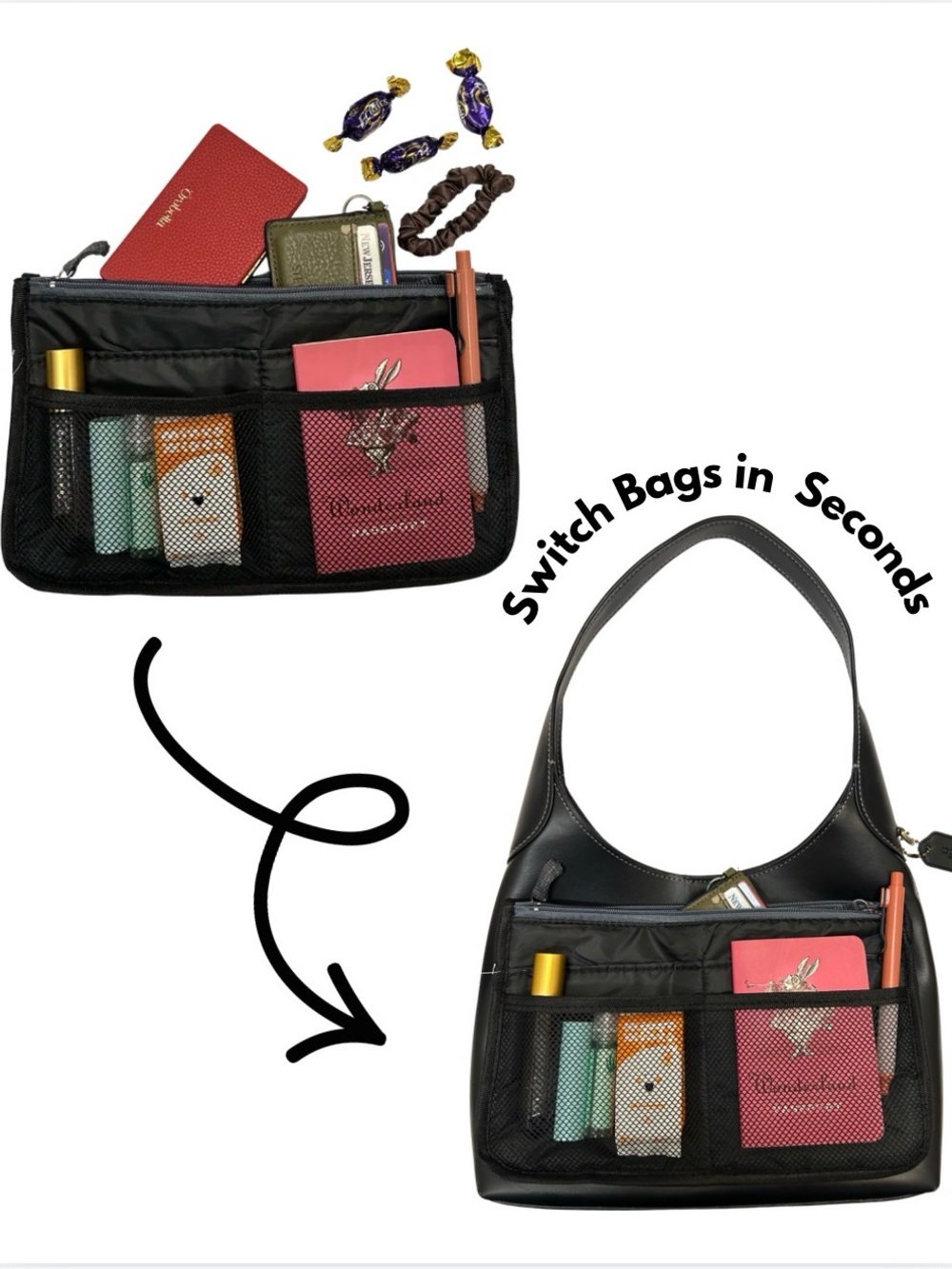 Purse Organizer Insert Travel Bag Makeup Storage Multi Pocket Zipper Pouch NEW